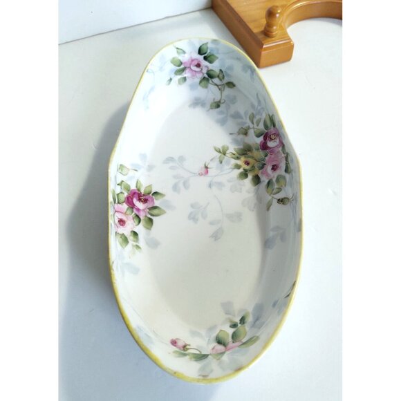 Vintage Nippon Japan Hand Painted Flowered Celery Serving Dish 9" x 4" - Picture 3 of 8